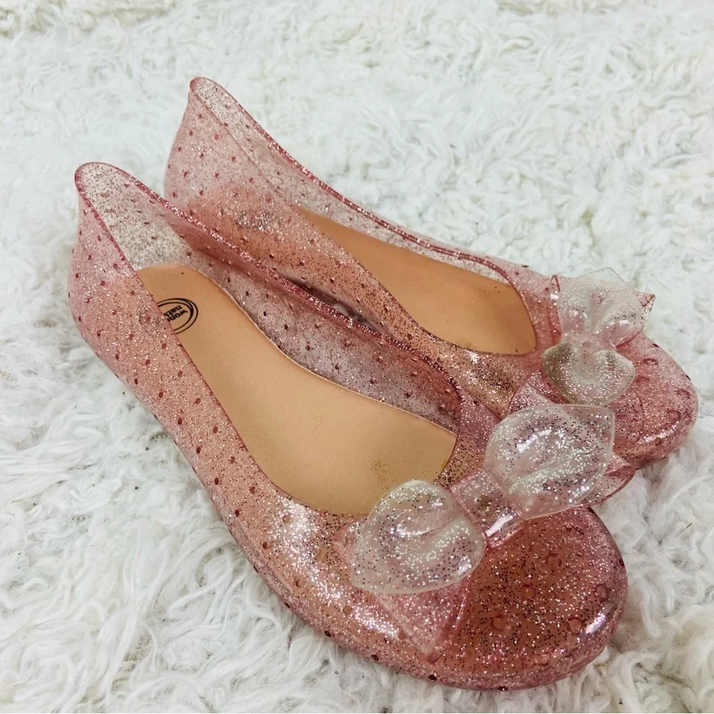 Wonder Nation Pink Glitter gel Bow Flats size 1